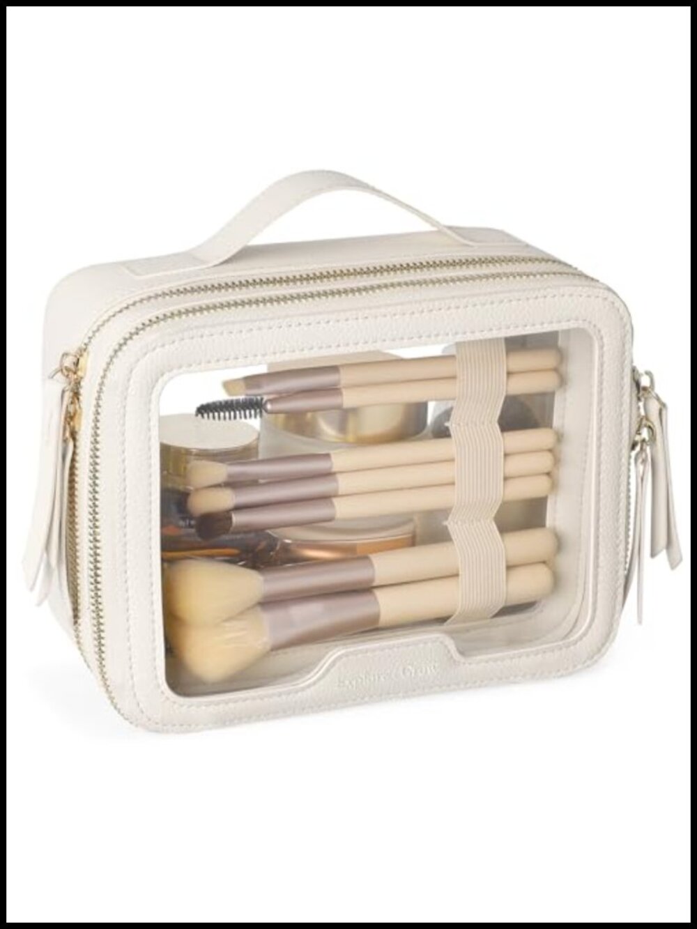 Clear Makeup Bag PU Leather Travel Toiletry Organizer Hard Frame Cosmetic Case